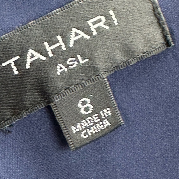 Tahari Cap Sleeve V Neck Twist Front Midi Dress - Navy Blue - size 8 - Picture 6 of 9